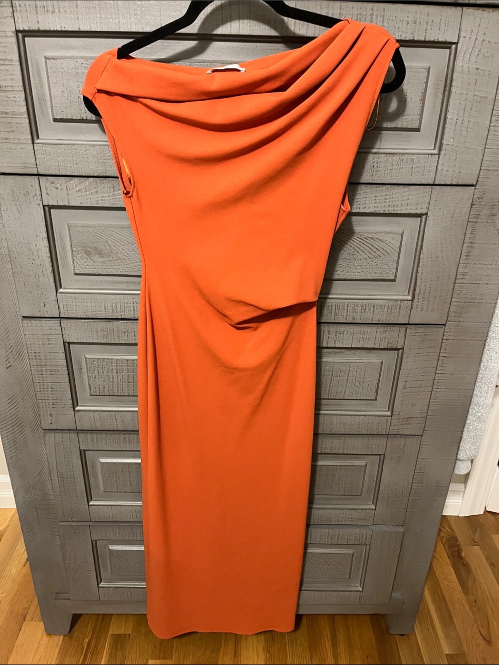 Zara Orange One-Shoulder Draped Maxi Dress